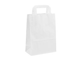 Paper bag with flat handle, 320x140x420 mm, 80 gsm, white kraft paper.