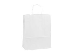 Paper bag with paper ribbon handle 540x150x490 mm, 110 gsm, white kraft paper