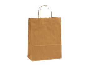 Paper bag with paper ribbon handle 320x140x420 mm, 100 gsm, brown kraft paper