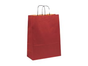 Paper bag with paper ribbon handle 320x140x420 mm, 100 gsm, red kraft paper