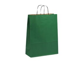 Paper bag with paper ribbon handle 320x140x420 mm, 100 gsm, green kraft paper