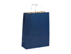 Бумажный пакет с ручкой из бумажной ленты 190х80х210 мм, 80 г/м², крафт-бумага синего цвета
