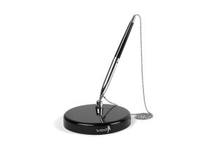 Шариковая ручка для письменного стола с черным корпусом и серебряной цепочкой FORPUS