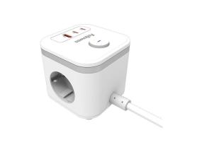 Pikendusjuhe FELLOWES Ampra 3-pesa, 1 x USB-A ja 2 x USB-C, lülitiga valge