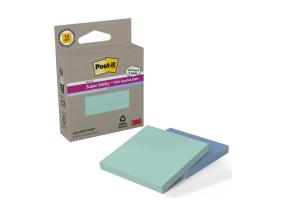 Märkmepaber 76x76mm POST-IT 654 Super Sticky Recycled Notes 2x70 lehte, sinine ja münt, 100% taaskasutatud paber