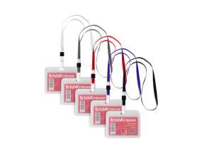 Kaardihoidja, horisontaalne koos kaelapaelaga  ERICH KRAUSE 85х54 mm, läbipaistev, kaelapael assortii