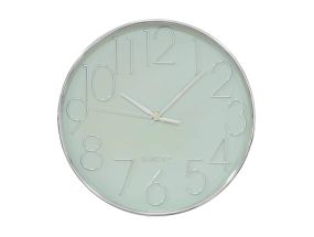 Wall clock 30 cm, light green background, silver numbers, silver frame