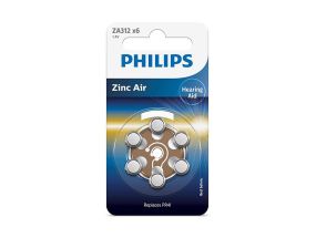 6 x Patareid PHILIPS ZA312 1.4 V Zinc Air (PR41)