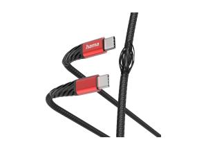 Hama Extreme Charging Cable, USB-C - USB-C, 60 W, Nylon, 1.5 m, must/punane - Kaabel