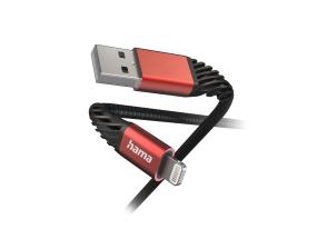 Hama Extreme Charging Cable, USB-A, Lightning, Nylon, 1.5 m, must/punane - Kaabel