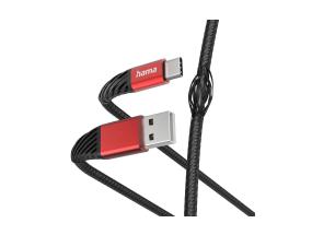 Hama Extreme Charging Cable, USB-A - USB-C, Nylon, 1.5 m, must/punane - Kaabel