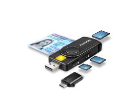 AXAGON CRE-SMP2A, USB-A, USB-C, устройство считывания карт памяти, черный - устройство считывания удостоверений личности