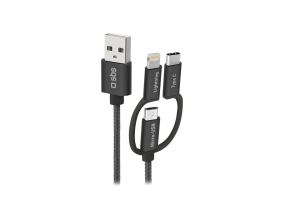 SBS USB / Micro USB, USB-C, Lightning, черный - USB-кабель