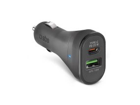 SBS, USB-A, USB-C, 25 Вт, черный - Автомобильное зарядное устройство