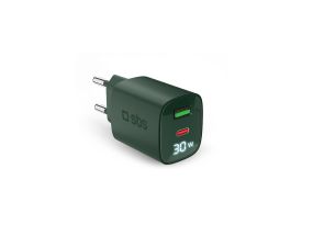 SBS LCD Wall Charger, USB-A, USB-C, LCD, 30 W, roheline - Laadija