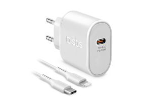 SBS, USB-C, Lightning, 20 W, white - Charger with cable