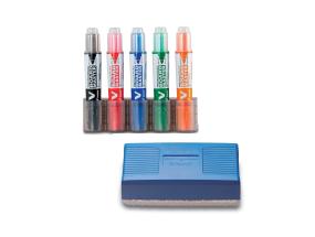 Tahvlimarkerite komplekt + hoidja magnetiga + kustutaja PILOT V Board Master 5 värvi