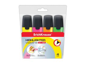 Highlighter  ErichKrause® Visioline V-12, colors: orange, pink, green, yellow (pouch 4 pcs.)