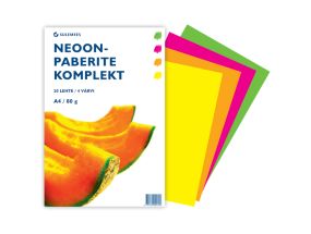 Värviline paber A4 80g 4 erinevat neoonvärvi pakis 5 lehte