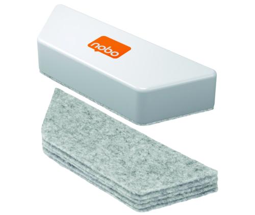 Tahvlipuhastaja magnetiga NOBO valge vahetatavate viltpatjadega