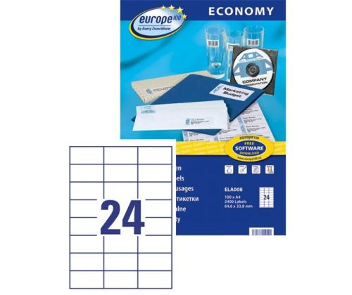 Kleebisetikett AVERY Economy 64,6x33,8mm 24 lehel 100 lehte