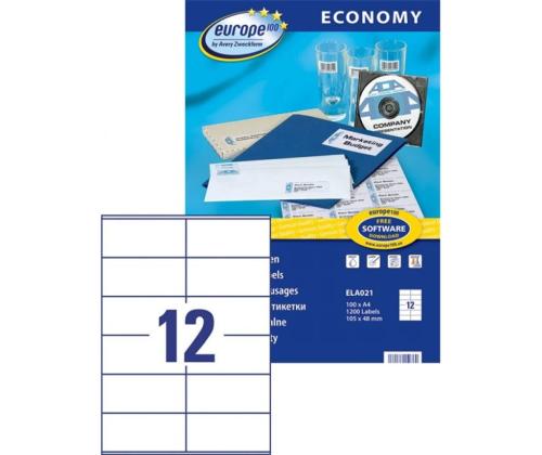 Kleebisetikett AVERY Economy 105x48mm 12 lehel 100 lehte