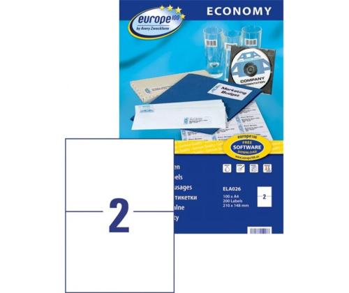 Kleebisetikett AVERY Economy 210x148mm 2 lehel 100 lehte