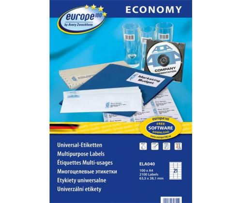 Kleebisetikett AVERY Economy 63,5x38,1mm 21 lehel 100 lehte