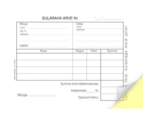 Blankett A6 sularaha-arve/kassa sissetuleku order isekopeeruv 50l pakis	