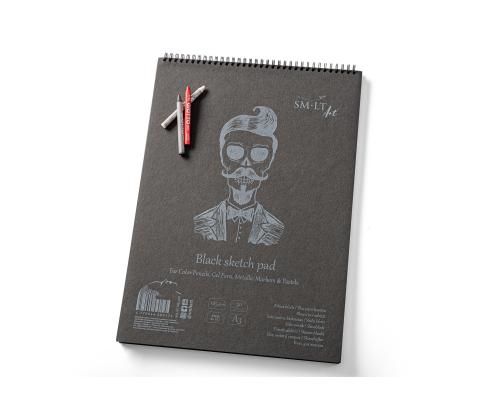 Joonistusplokk spiraalköites SMLT Art A3 165g 30 lehte must