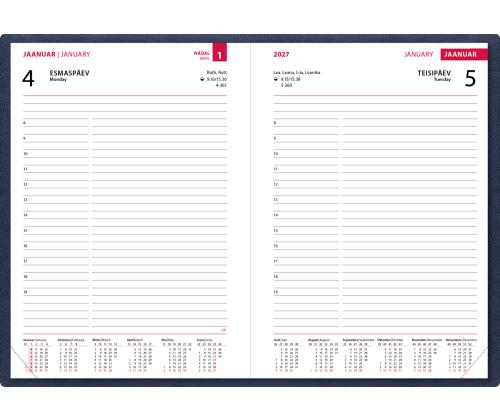 Raamatkalender PÄEV A5, kõvaköide, kunstnahk (TUMESININE) 00034/40026