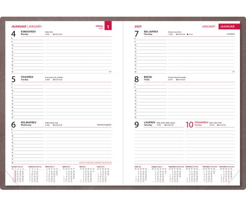 Raamatkalender NÄDAL A5, horisontaal, kõvaköide, (PRUUN) 00030/40045