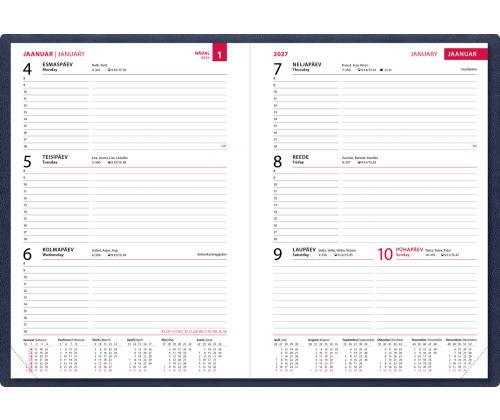 Raamatkalender NÄDAL A5, horisontaal, kõvaköide, (TUMESININE) 00030/40047