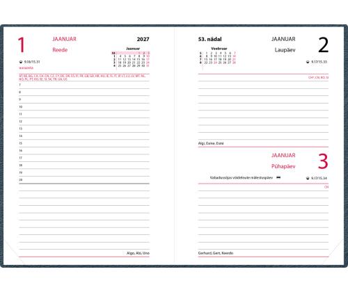 Raamatkalender Kalendermärkmik A6 PÄEV, kunstnahk (TUMESININE) 00029/40084