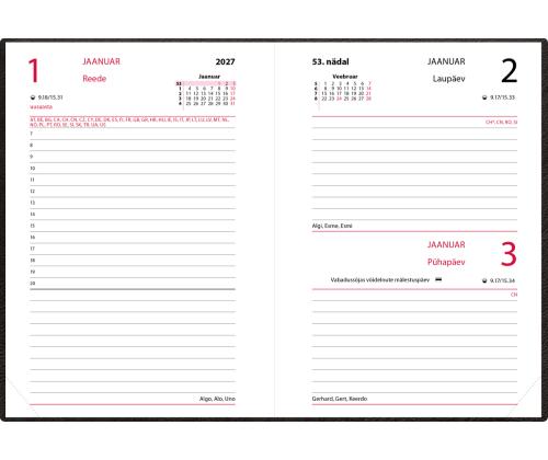 Raamatkalender Kalendermärkmik A6 PÄEV, kunstnahk (MUST) 00029/40085
