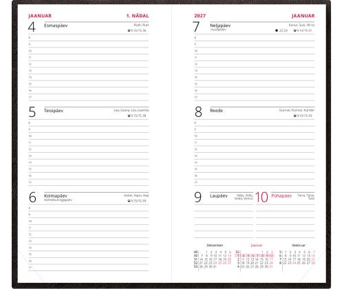 Raamatkalender NÄDAL B6, kõvaköide, Fashion kaaned (MUST) 00265/40089