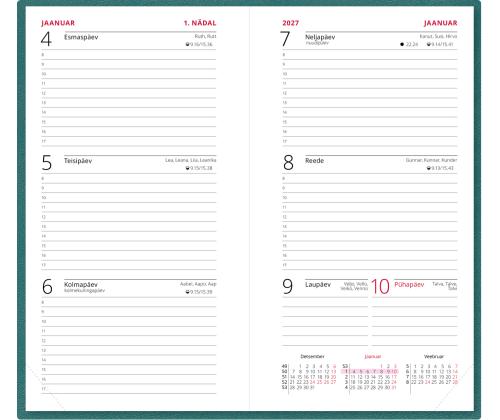 Raamatkalender NÄDAL B6, kõvaköide, FASHION kaaned (TÜRKIIS) 00265/40090