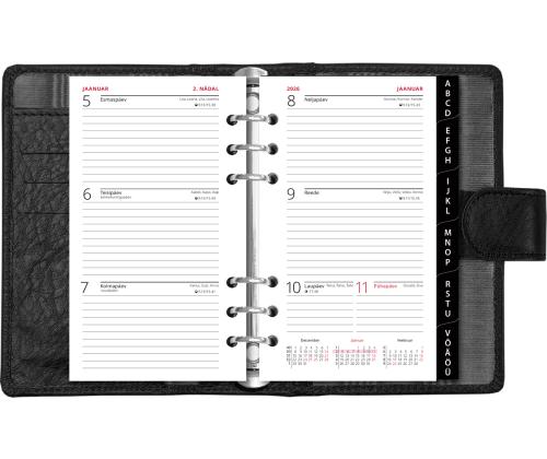 Time-Master kalender Compact A6 NÄDAL, täisnahk (MUST) 00612/40179