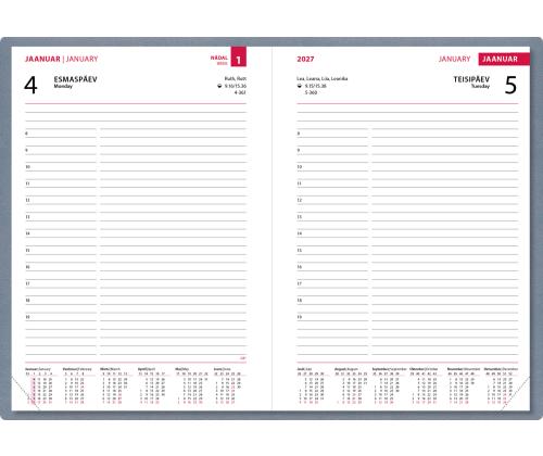 Raamatkalender PÄEV A5, kõvaköide, kunstnahk (TUHMSININE) 00034/40358