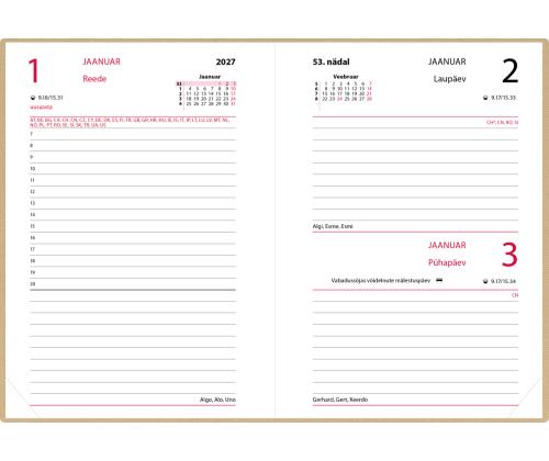 Raamatkalender Kalendermärkmik A6 PÄEV, kunstnahk (BEEŽ) 00029/40359