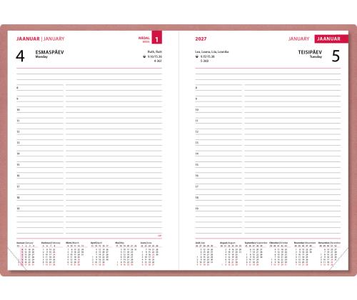 Raamatkalender PÄEV A5, kõvaköide, kunstnahk (VANAROOSA) 00034/40418