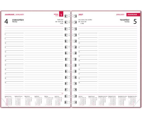 Raamatkalender Nature A5 Päev spiraalköide roosa eco 40704
