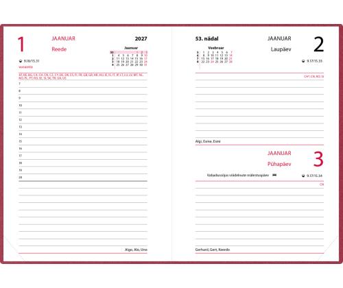 Raamatkalender Kalendermärkmik A6 PÄEV, kunstnahk (ROOSA) 00029/41110