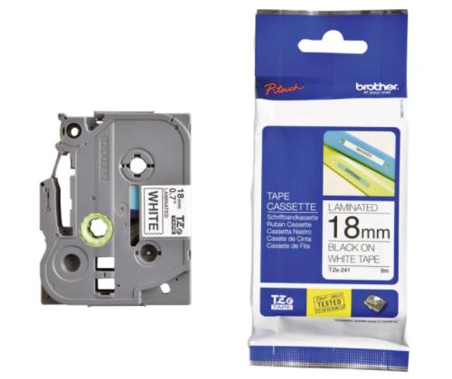 Kleepkirjalint BROTHER TZE-241 18mm must/valgel