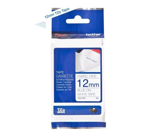 Kleepkirjalint/markeerimislint BROTHER TZE-FA3 12mm x3m valge/tumesinine