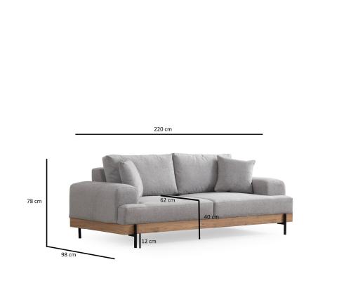 Eti Oak 3 Seater -Grey
