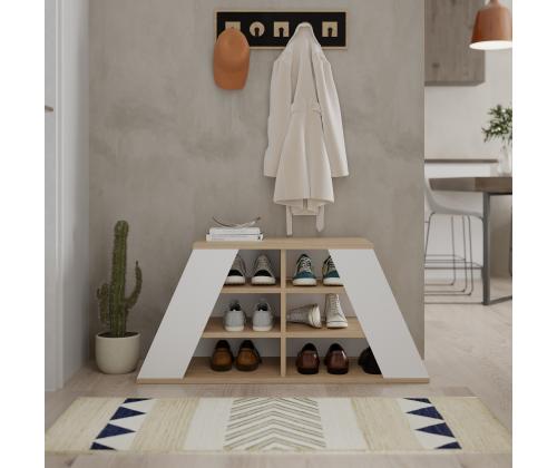 Pyramid Shoe Bench - Oak, White