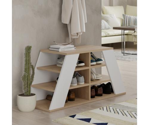 Pyramid Shoe Bench - Oak, White