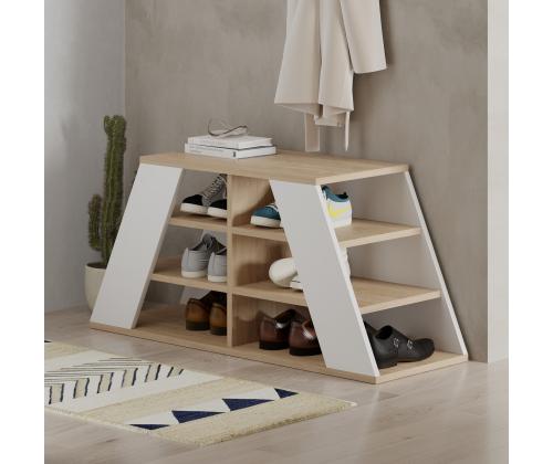 Pyramid Shoe Bench - Oak, White