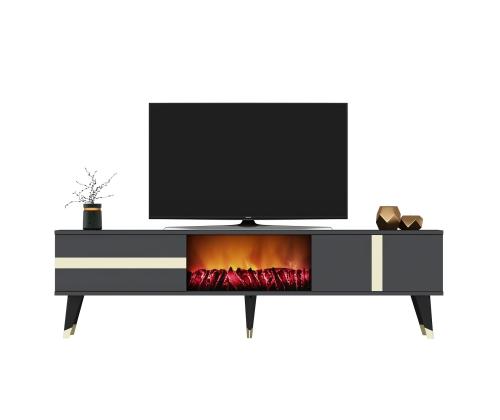 TV laud Vania Fireplace - Anthracite, Gold